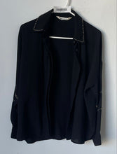 Load image into Gallery viewer, Zara Womens Black Embellished Long Sleeve Collared Button-Up Shirt Size Small