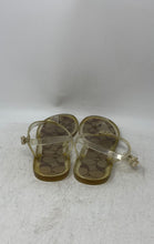 Load image into Gallery viewer, Coach Womens Gold Brown Clear T-Strap Buckle Flat Thong Sandals Size 8