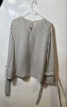Load image into Gallery viewer, Banana Republic Womens White Gray Striped Long Sleeve Crew Neck Blouse Top Sz L