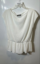 Load image into Gallery viewer, DKNY Womens White Ribbed Short Sleeve Boat Neck Peplum Hem Blouse Top Size Small