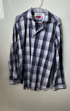 Load image into Gallery viewer, Alfani Mens Blue White Plaid Long Sleeve Slim Fit Stretch Dress Shirt Size Large