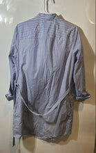 Load image into Gallery viewer, Calvin Klein Womens White Blue Striped Long Sleeve Belted Waist Shirt Dress Sz 8