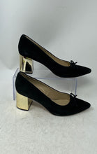 Load image into Gallery viewer, Ann Taylor Womens Black & Gold Suede Pointed Toe Block Pump Heels Size 7.5M