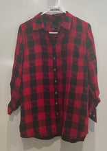 Load image into Gallery viewer, Talbots Womens Red Black Plaid Flannel Scottie Dog Button-Up Shirt Size MP