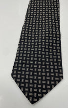 Load image into Gallery viewer, Giorgio Armani Mens Black Gray Geometric Keeper Loop Adjustable Pointed Tie