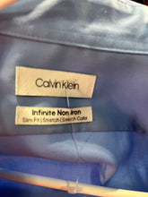Load image into Gallery viewer, Calvin Klein Mens Blue Infinite Non-Iron Slim Fit Stretch Dress Shirt Size 15