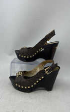 Load image into Gallery viewer, Michael Kors Womens Brown Studded Wedge Platform Slingback Heels Size 8.5M