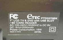 Load image into Gallery viewer, ETEC PTD3370BK Black 7 Inch USB SD Card Reader Portable TV DVD Player Untested
