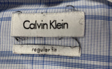Load image into Gallery viewer, Calvin Klein Mens Blue Plaid Cotton Long Sleeve Regular Fit Dress Shirt Size 16