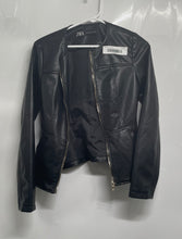 Load image into Gallery viewer, Zara Womens Black Faux Leather Long Sleeve Full Zip Biker Jacket Size XS