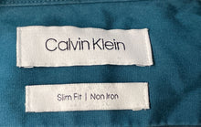 Load image into Gallery viewer, Calvin Klein Mens Green Long Sleeve Collared Slim Fit Dress Shirt Size Medium