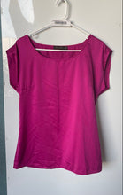 Load image into Gallery viewer, The Limited Womens Fuchsia Satin Cap Sleeve Boat Neck Pullover Blouse Top Size M