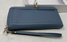 Load image into Gallery viewer, Guess Womens Micaela Slate Blue Pebbled Leather Wrist Strap Zip-Around Wallet