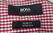 Load image into Gallery viewer, Hugo Boss Mens Red & White Checkered Slim Fit Stretch Dress Shirt Size 16