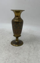 Load image into Gallery viewer, Gold Tone Floral Etched Collectible Decorative Tabletop Brass Designed Vase