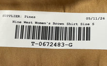 Load image into Gallery viewer, Nine West Womens Brown Cap Sleeve Easy Lapel Collared Button-Up Shirt Size Small