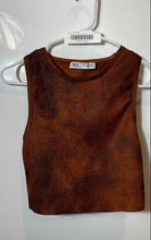 Load image into Gallery viewer, Zara Womens Brown Tie Dye Ribbed Knit Sleeveless Crew Neck Cropped Top Size S