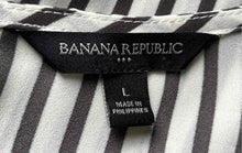 Load image into Gallery viewer, Banana Republic Womens White Gray Striped Long Sleeve Crew Neck Blouse Top Sz L