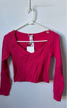Load image into Gallery viewer, Zara Womens Pink Ribbed Long Sleeve Cropped Blouse Top Size M-L With Tag