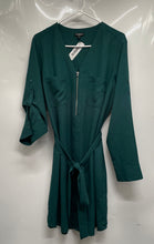 Load image into Gallery viewer, Express Womens Green Front Zip Long Sleeve Tie-Waist A-Line Dress Size Large