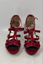 Load image into Gallery viewer, Moda Womens Red And Silver Color Open Toe High Stiletto Strappy Heels Size 7 M