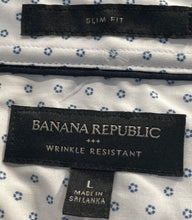 Load image into Gallery viewer, Banana Republic Mens White Printed Slim Fit Long Sleeve Button-Up Shirt Size L