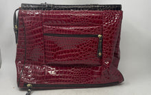 Load image into Gallery viewer, Samantha Brown Womens Red Black Croc Embossed Leather Zip Top Dowel Tote Bag
