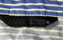 Load image into Gallery viewer, Zara Womens Blue And White Striped Collared Cropped Button-Up Shirt Size M