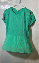Load image into Gallery viewer, Michael Kors Womens Green Short Sleeve Pullover Peplum Blouse Top Size L