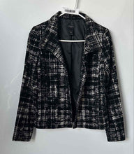 Load image into Gallery viewer, Ann Taylor Womens Black White Plaid Tweed Long Sleeve Blazer Jacket Size 2