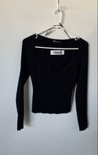 Load image into Gallery viewer, Zara Womens Black Ribbed Long Sleeve Sweetheart Neck Cropped Blouse Top Size L