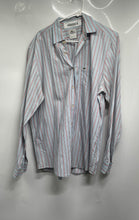 Load image into Gallery viewer, Lacoste Mens Blue Red Striped Regular Fit Collared Dress Shirt Size 44