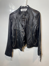 Load image into Gallery viewer, Stella & Jamie Womens Black Leather Long Sleeve Full-Zip Biker Jacket Size Small