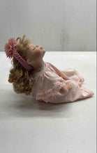 Load image into Gallery viewer, Blonde Curly Hair Closed Eyes Porcelain Doll In Removable Pink Dress