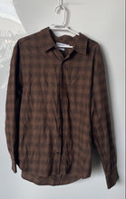 Load image into Gallery viewer, Calvin Klein Mens Brown Plaid Long Sleeve Classic Fit Button-Up Shirt Size Large