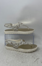 Load image into Gallery viewer, Michael Kors Girls White Gray Signature Print Flat Thong Sandals Size 3