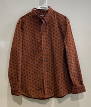 Load image into Gallery viewer, Express Mens Brown Floral Long Sleeve Collared Button-Up Shirt Size Large