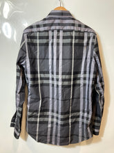 Load image into Gallery viewer, Authentic Burberry London Mens Black Gray Plaid Cotton Dress Shirt 14.5 Stained