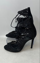 Load image into Gallery viewer, Schutz Womens Black Peep Toe Lace-Up Stiletto Strappy Heels Size 7.5 B