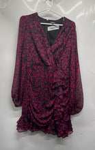 Load image into Gallery viewer, Express Womens Red Printed Long Sleeve Ruched Ruffled Hem Wrap Dress Size Medium