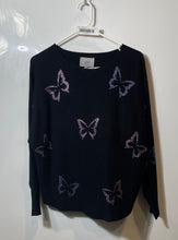 Load image into Gallery viewer, Liv Milano Womens Black Butterfly Print Long Sleeve Pullover Sweater Size L