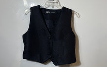 Load image into Gallery viewer, Zara Womens Black Geometric Sleeveless Open-Back Cropped Vest Size Large