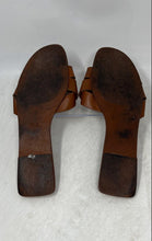 Load image into Gallery viewer, Zara Womens Brown Leather Crossed Slip-On Flat Slide Sandals Size EU 40