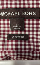 Load image into Gallery viewer, Michael Kors Mens Burgundy White Gingham Classic Fit Button-Up Shirt Size L