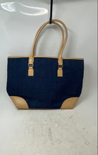 Load image into Gallery viewer, Charter Club Womens Navy Light Brown Denim Shoulder Bag & Cosmetic Wallet