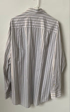 Load image into Gallery viewer, Calvin Klein Mens Gray White Striped Cotton Collared Dress Shirt Sz L 16.5 34/35