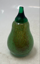 Load image into Gallery viewer, Hand Blown Art Glass Green Pear Shaped With Leaf Design Decorative Paperweight