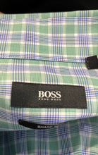 Load image into Gallery viewer, Hugo Boss Mens Green Blue Sharp Fit Collared Long Sleeve Dress Shirt Size 16.5