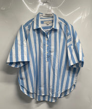 Load image into Gallery viewer, Loft Womens Blue White Striped Dolman Sleeve Henley Neck Tunic Blouse Top Sz MP