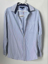 Load image into Gallery viewer, Tommy Hilfiger Mens Blue Striped Long Sleeve Dress Shirt Size 32-33